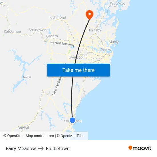 Fairy Meadow to Fiddletown map