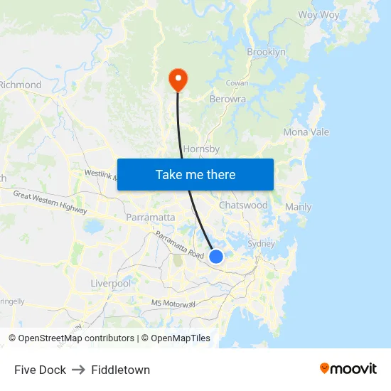 Five Dock to Fiddletown map