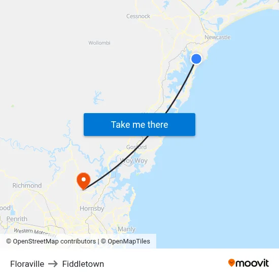 Floraville to Fiddletown map