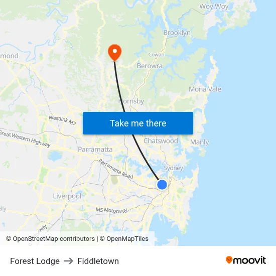 Forest Lodge to Fiddletown map