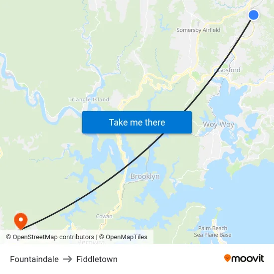Fountaindale to Fiddletown map