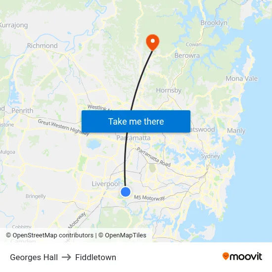 Georges Hall to Fiddletown map