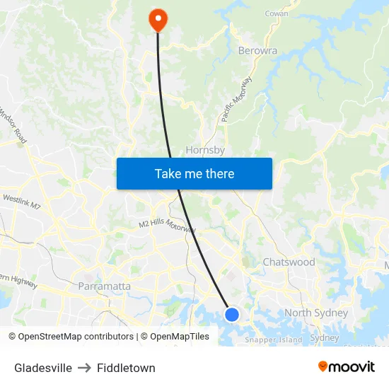 Gladesville to Fiddletown map