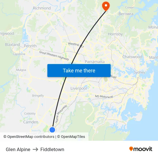 Glen Alpine to Fiddletown map