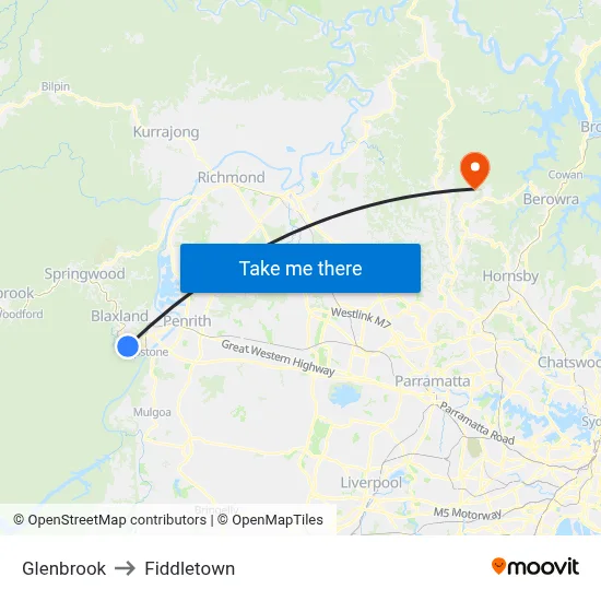 Glenbrook to Fiddletown map