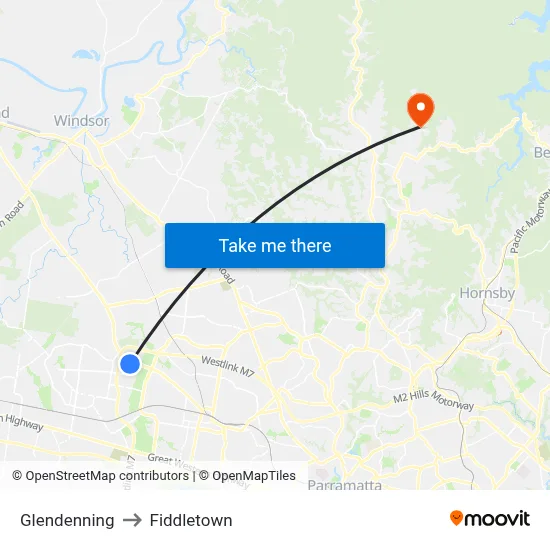Glendenning to Fiddletown map