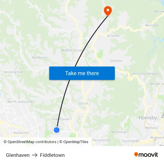 Glenhaven to Fiddletown map