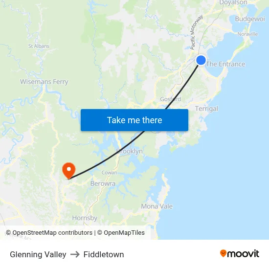 Glenning Valley to Fiddletown map