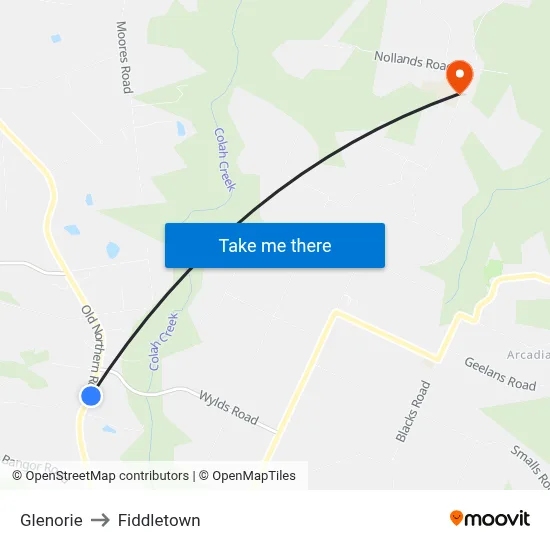 Glenorie to Fiddletown map
