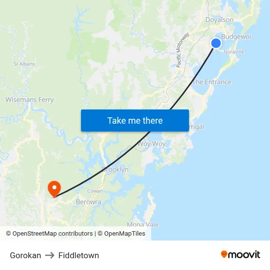 Gorokan to Fiddletown map