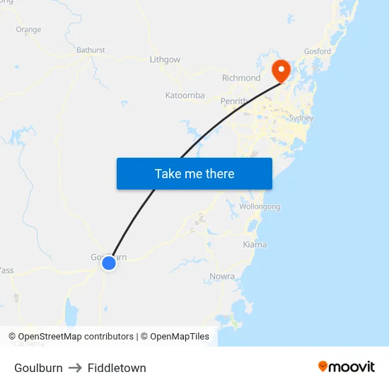 Goulburn to Fiddletown map