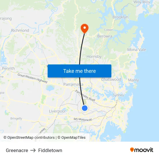 Greenacre to Fiddletown map