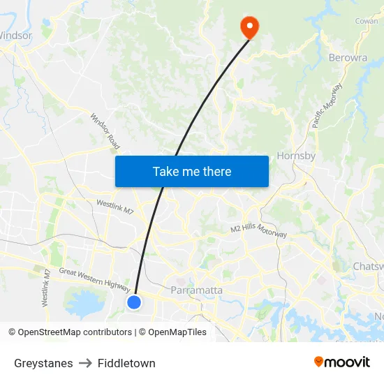 Greystanes to Fiddletown map