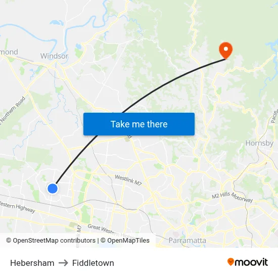 Hebersham to Fiddletown map