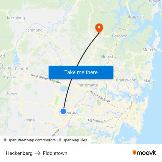 Heckenberg to Fiddletown map
