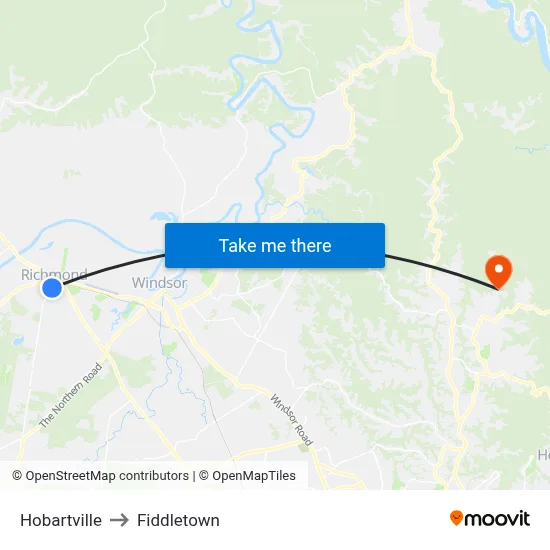 Hobartville to Fiddletown map