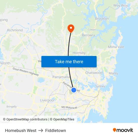 Homebush West to Fiddletown map