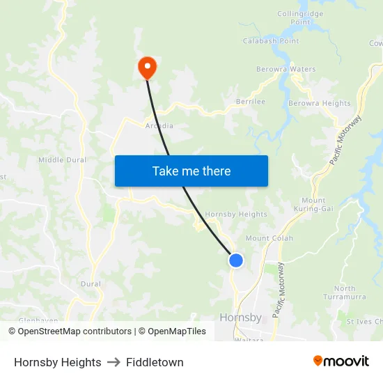 Hornsby Heights to Fiddletown map