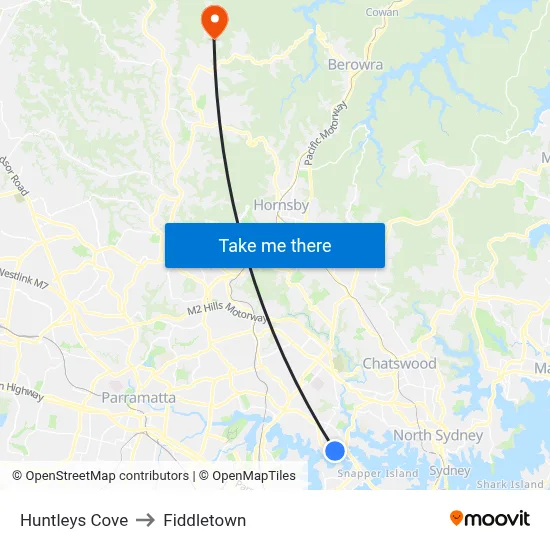 Huntleys Cove to Fiddletown map