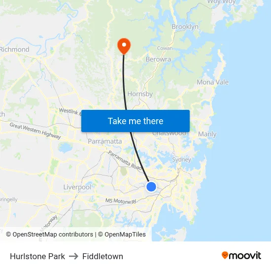 Hurlstone Park to Fiddletown map