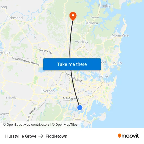 Hurstville Grove to Fiddletown map