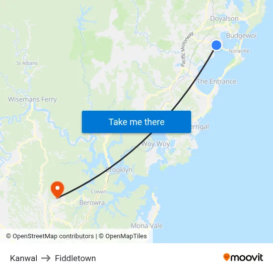 Kanwal to Fiddletown map