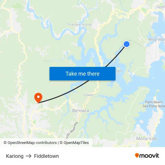 Kariong to Fiddletown map