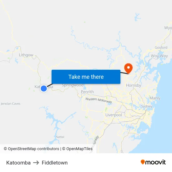 Katoomba to Fiddletown map
