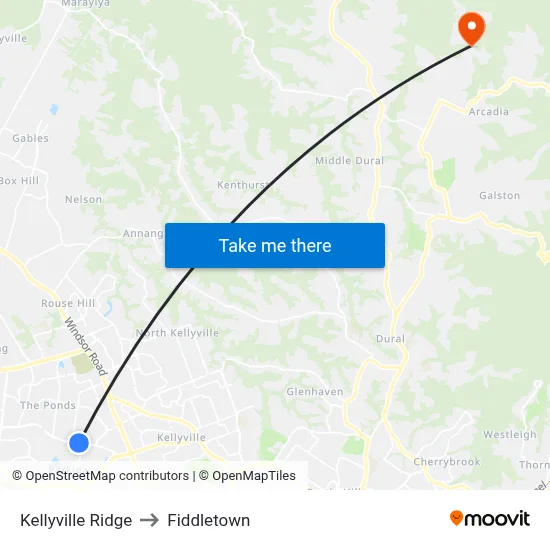 Kellyville Ridge to Fiddletown map
