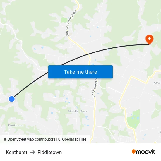 Kenthurst to Fiddletown map