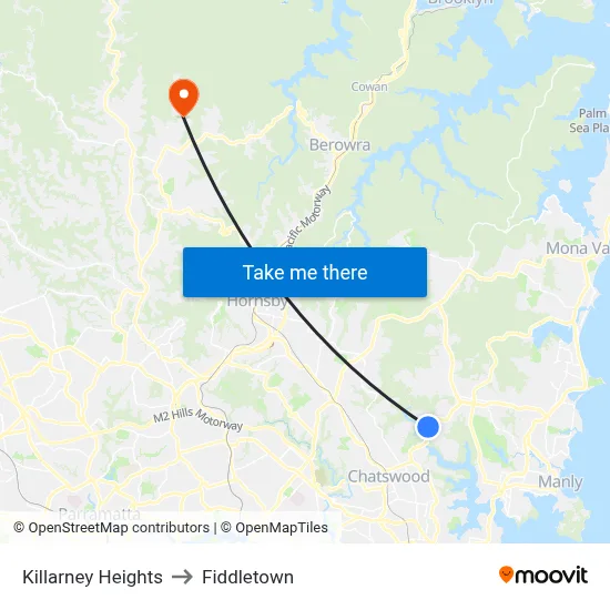 Killarney Heights to Fiddletown map