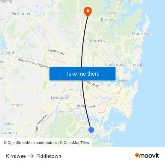 Kirrawee to Fiddletown map