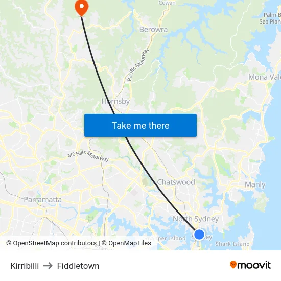 Kirribilli to Fiddletown map