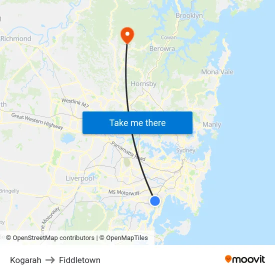 Kogarah to Fiddletown map