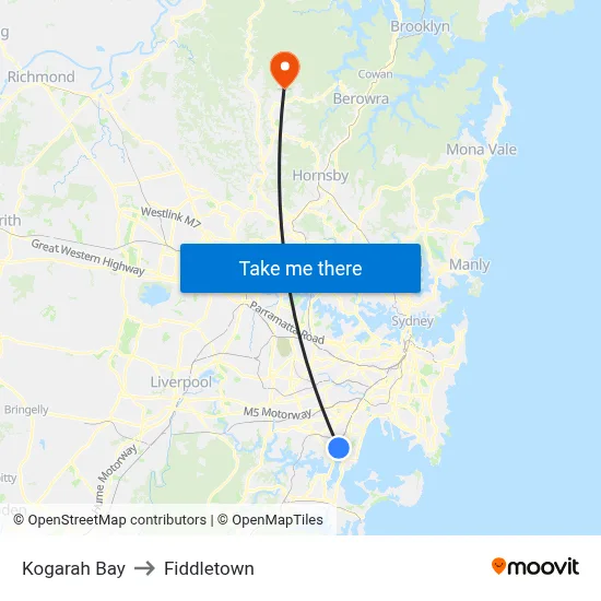 Kogarah Bay to Fiddletown map