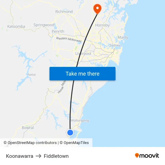 Koonawarra to Fiddletown map