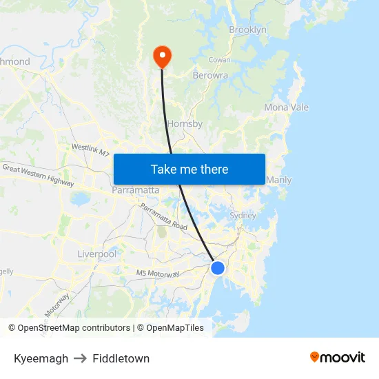 Kyeemagh to Fiddletown map