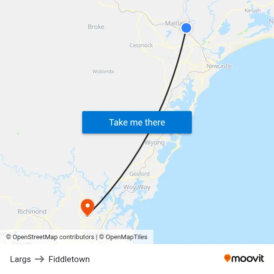 Largs to Fiddletown map