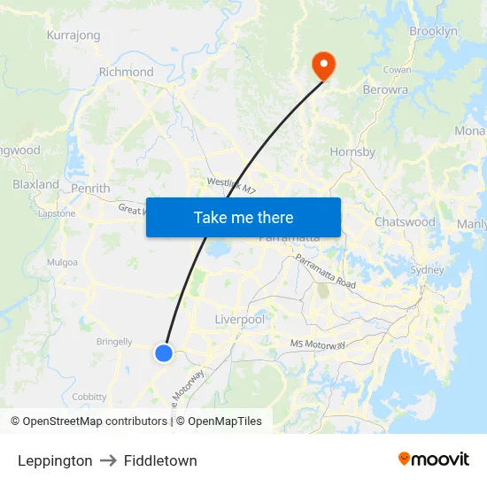 Leppington to Fiddletown map