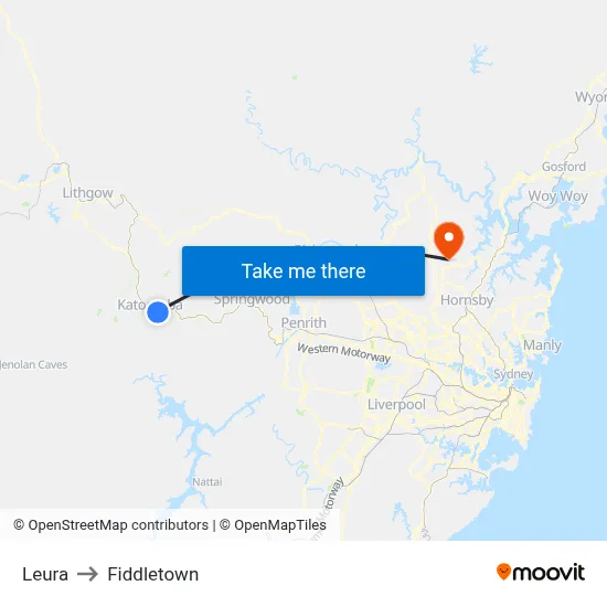 Leura to Fiddletown map