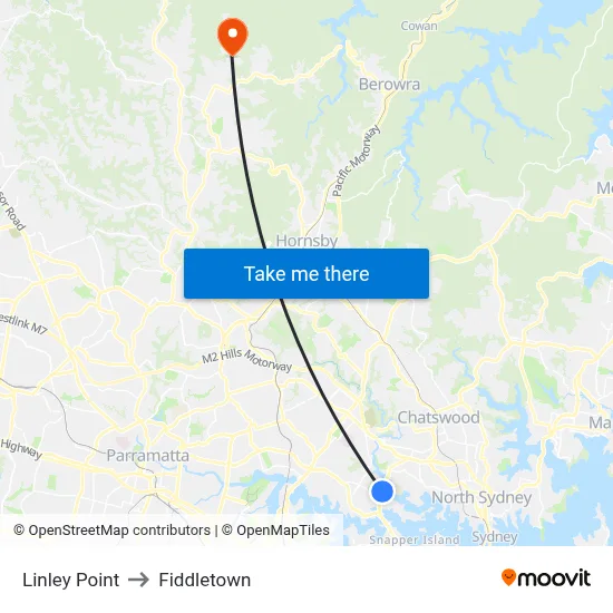 Linley Point to Fiddletown map