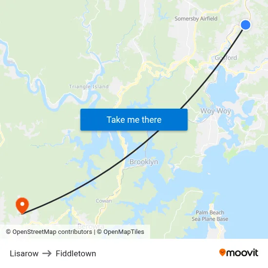 Lisarow to Fiddletown map