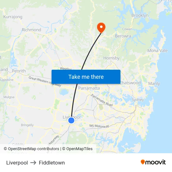 Liverpool to Fiddletown map
