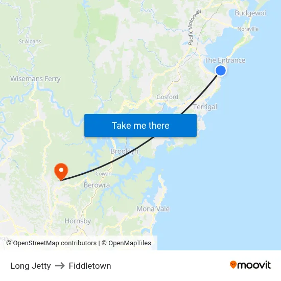 Long Jetty to Fiddletown map