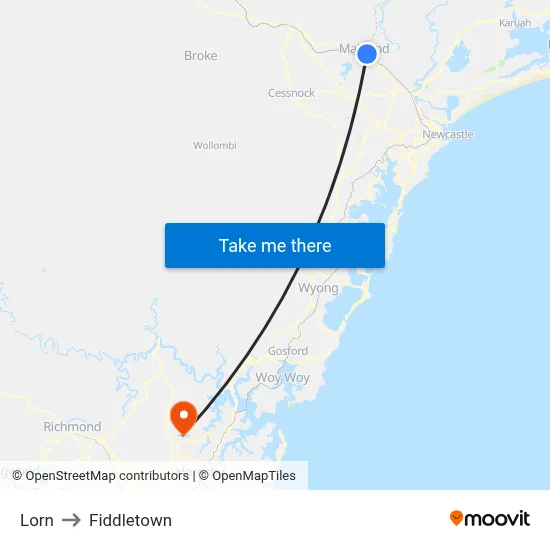 Lorn to Fiddletown map