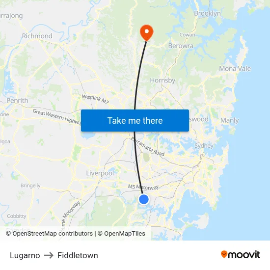 Lugarno to Fiddletown map