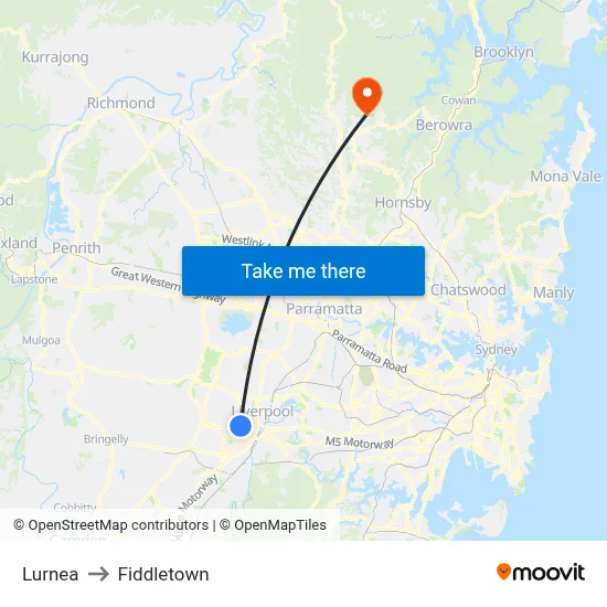 Lurnea to Fiddletown map