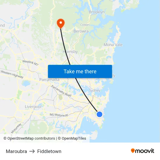 Maroubra to Fiddletown map
