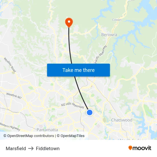 Marsfield to Fiddletown map