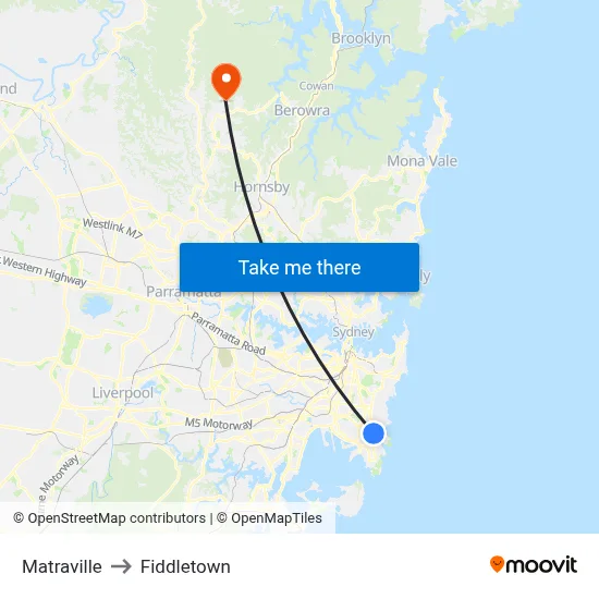 Matraville to Fiddletown map